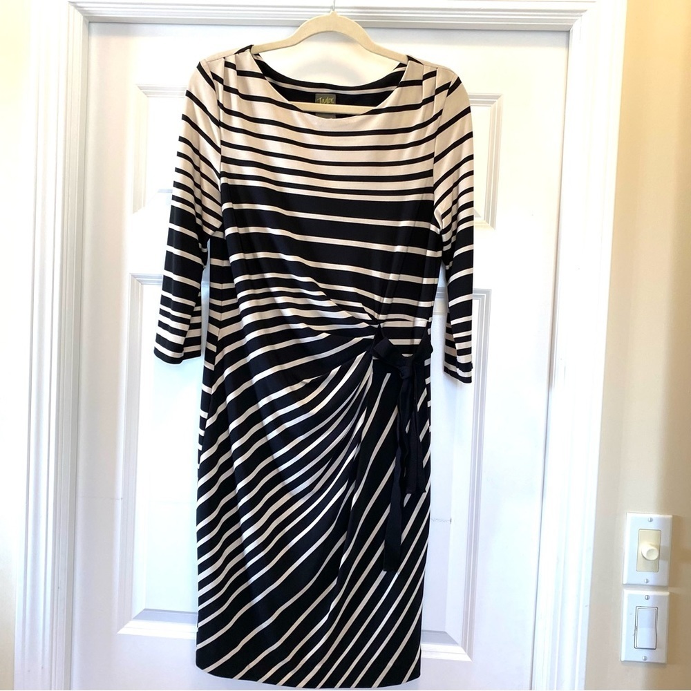 Taylor Dress‎ Sheath - Black Tan Striped - Size 12 - EUC